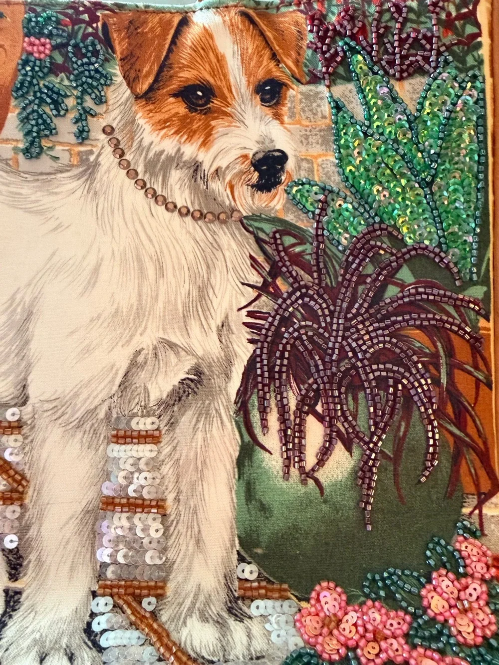 Vintage Isabella Fiore Beaded Jack Russell Terrier Tote Bag Y2K Rare